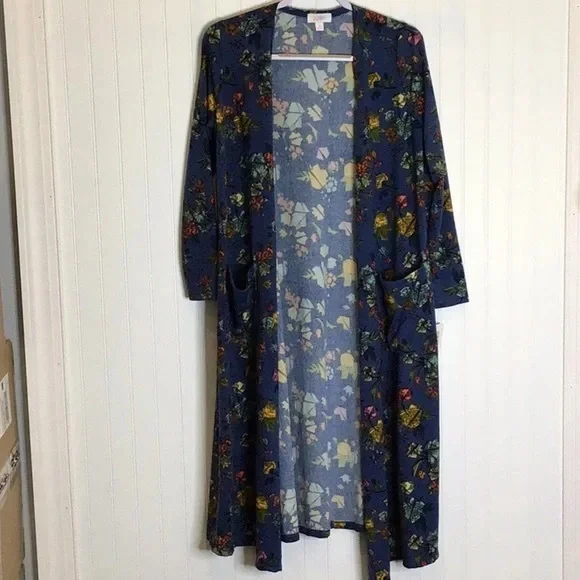 LuLaRoe | Sarah Cardigan Duster Sweater Blue/Fall Floral Medium - Picture 2 of 12
